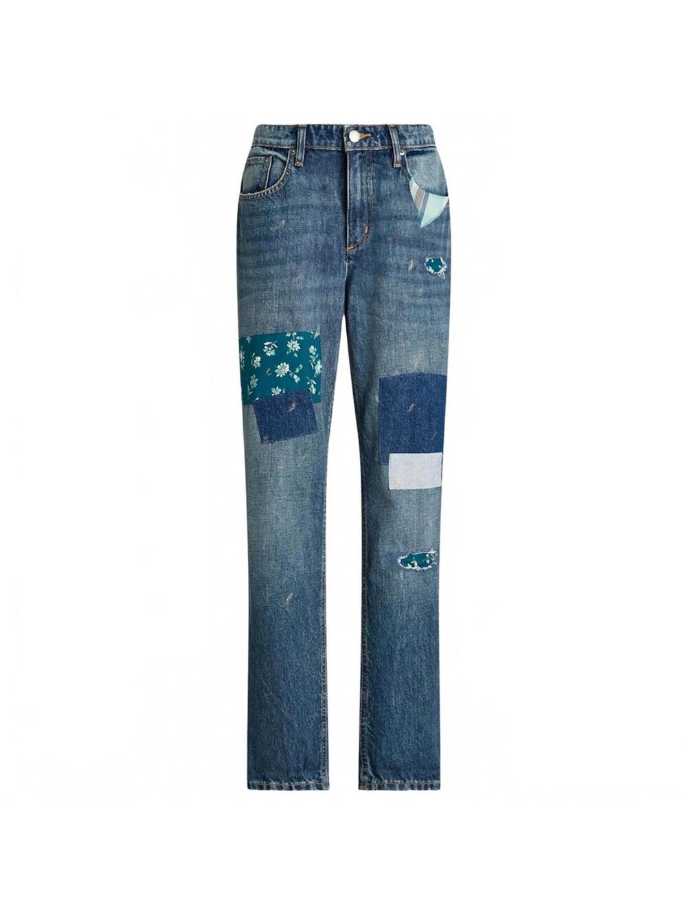 Lauren Ralph Lauren Rigid Straight Leg Patched Jeans Blue Patchwork NWT Size 18